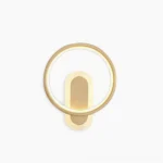 Round brass LED wall lamp modern minimalist design front view product photography