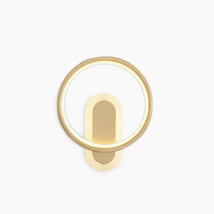 Round brass LED wall lamp modern minimalist design front view product photography