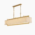 Ruben Alabaster Chandelier front studio view - rectangular brass and alabaster mid-century modern lighting fixture
