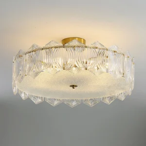 Ruby Semi-Flush Mount Ceiling Lamp Close-Up Overhead View – Frosted Glass Base with Warm LED Illumination