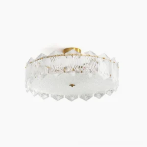 Ruby Round Semi-Flush Ceiling Lamp with Ribbed Clear Glass and Antique Brass Finish – Studio Product Shot
