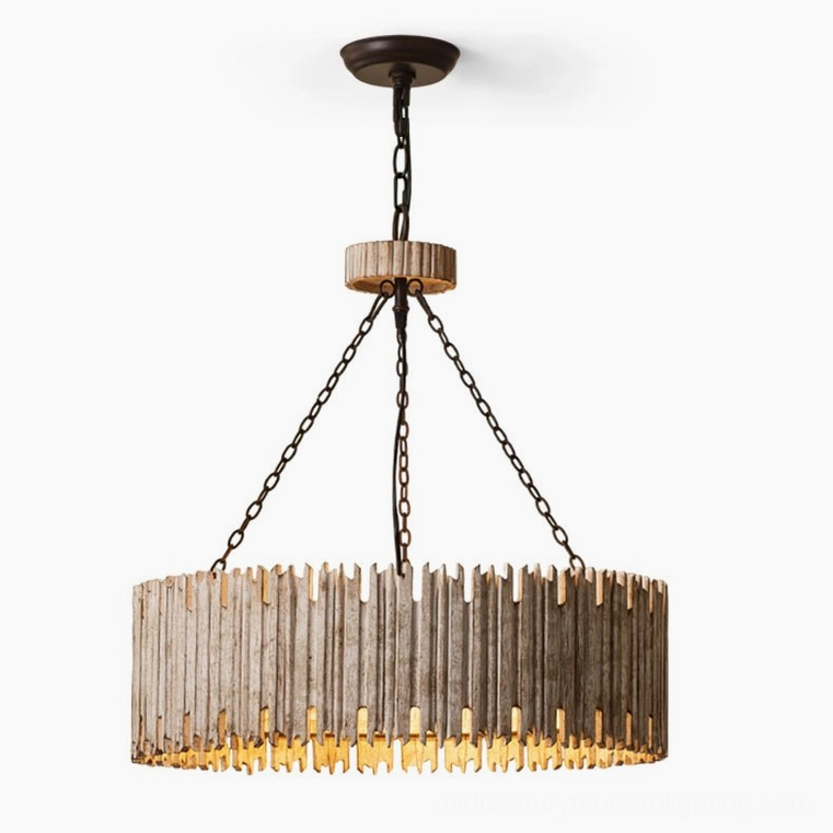 Rustic drum chandelier three-head retro white finish, product variation showing complete assembly and proportions
