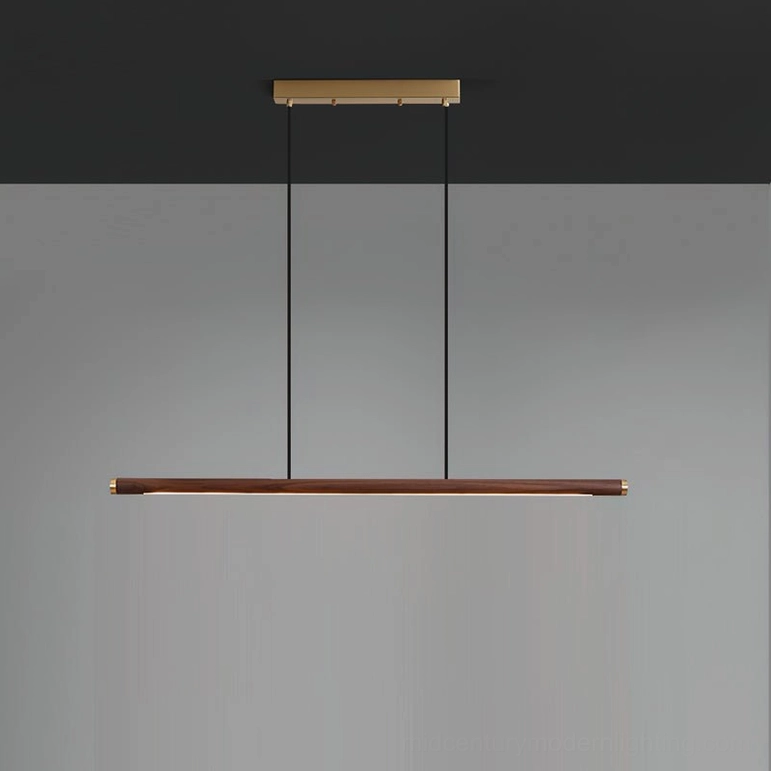 Sabine Small Pendant Light walnut color gold brass 33.5 inch minimalist linear chandelier
