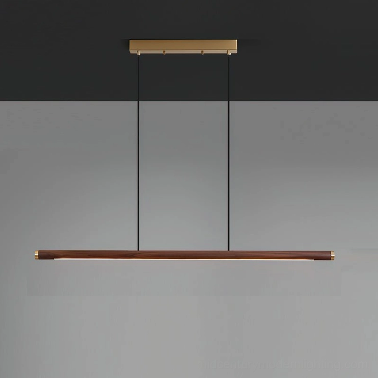 Sabine Medium Linear Pendant 41.3 inch walnut wood gold brass dining room chandelier light