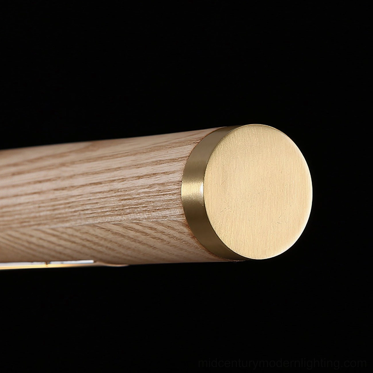 Sabine Wood Pendant Light close-up of walnut finish and gold brass accents modern lighting