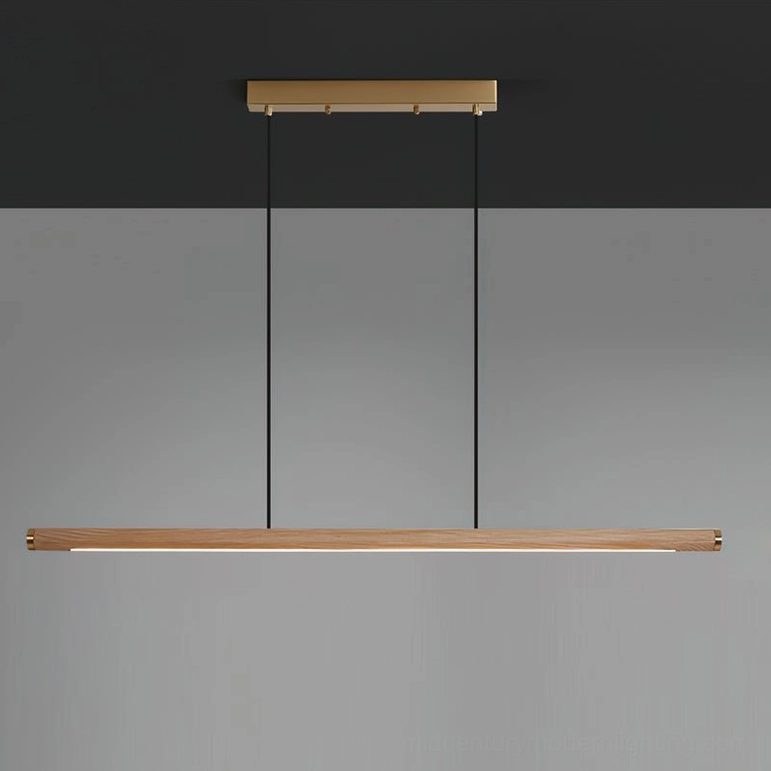Sabine Large Linear Pendant Chandelier 49.2 inch wood beam brass suspended light Scandinavian
