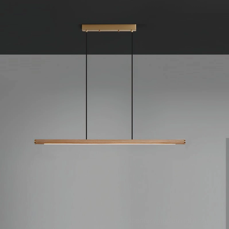 Sabine Linear Wood Chandelier small size mid-century modern pendant light walnut wood finish