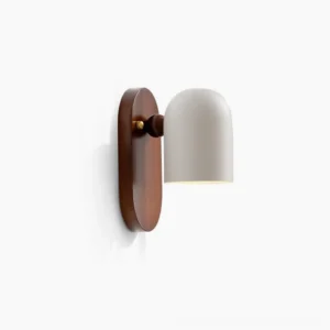 Sable mid-century modern wall sconce with walnut wood and white shade on clean background