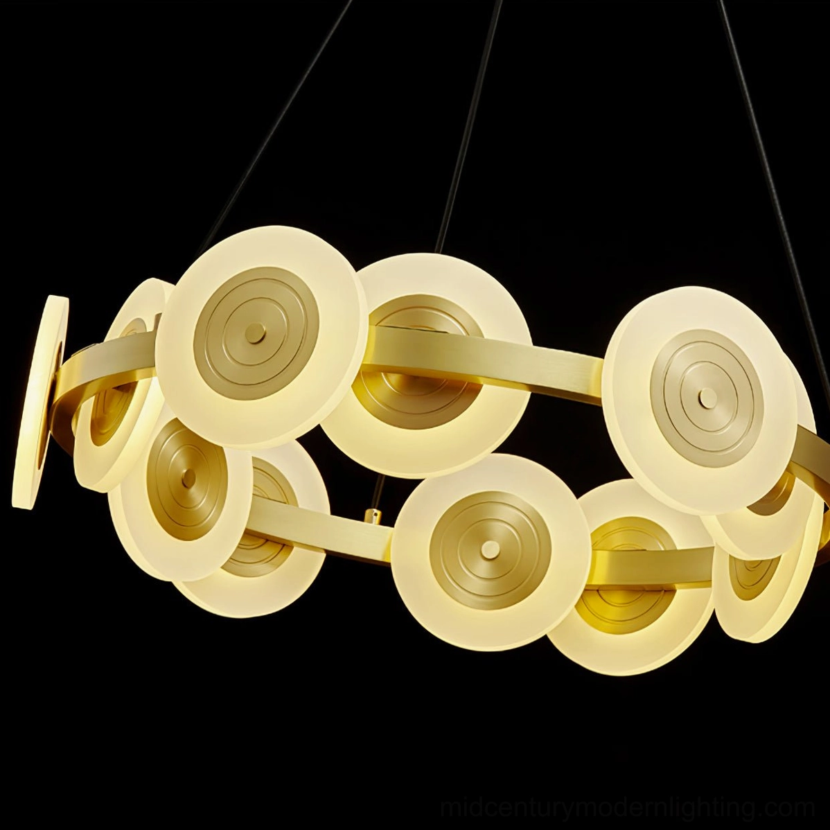 Samiya ring light fixture, commercial hospitality use, upscale restaurant or boutique hotel lighting