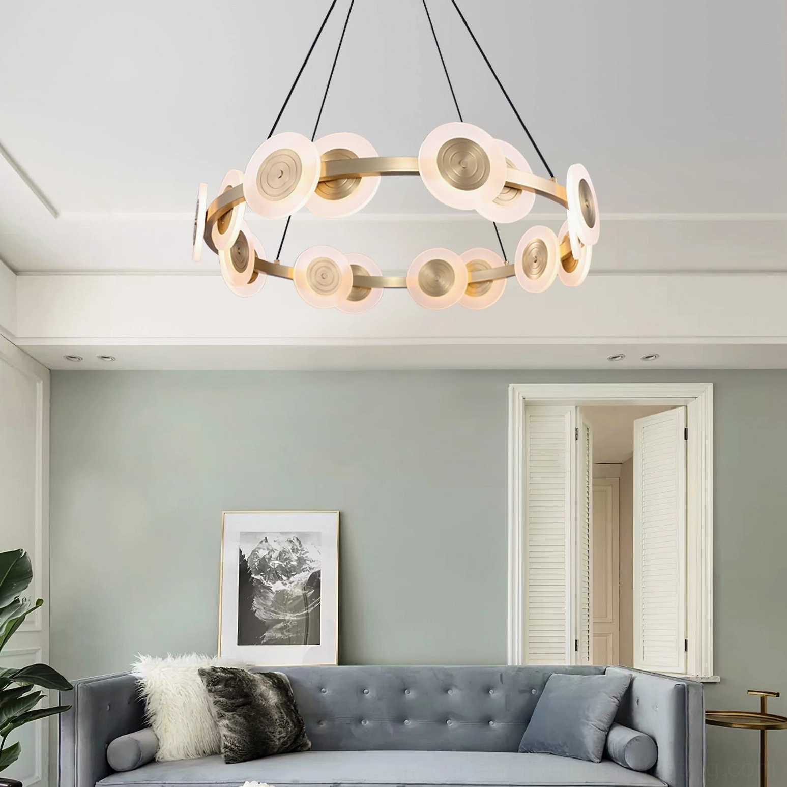 Samiya modern chandelier cool light 5000K option, contemporary aesthetic, energy efficient LED