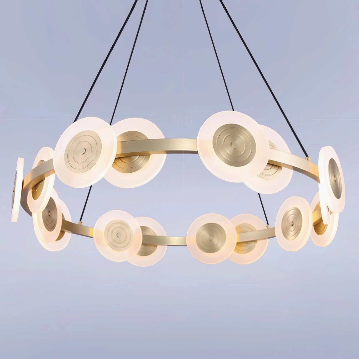 Samiya LED chandelier, mid-century modern style, brass metal frame, integrated LED light source