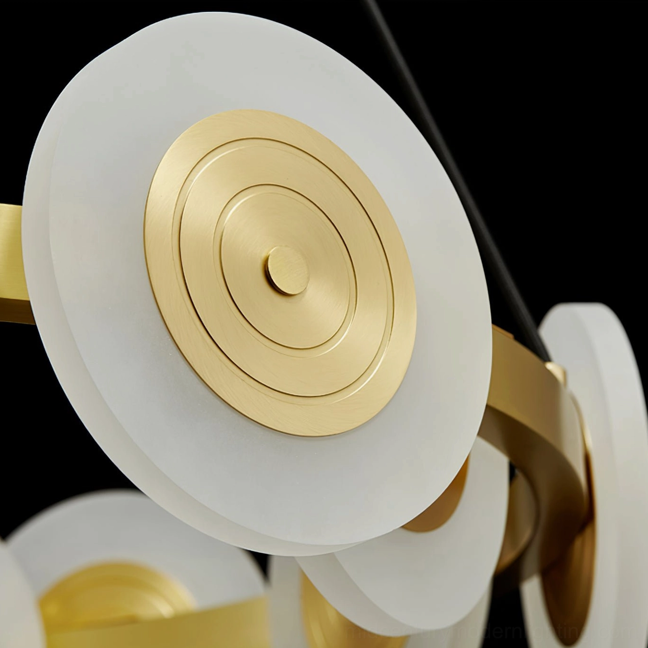 Samiya chandelier variant, gold and white color scheme, warm light option, hanging pendant view