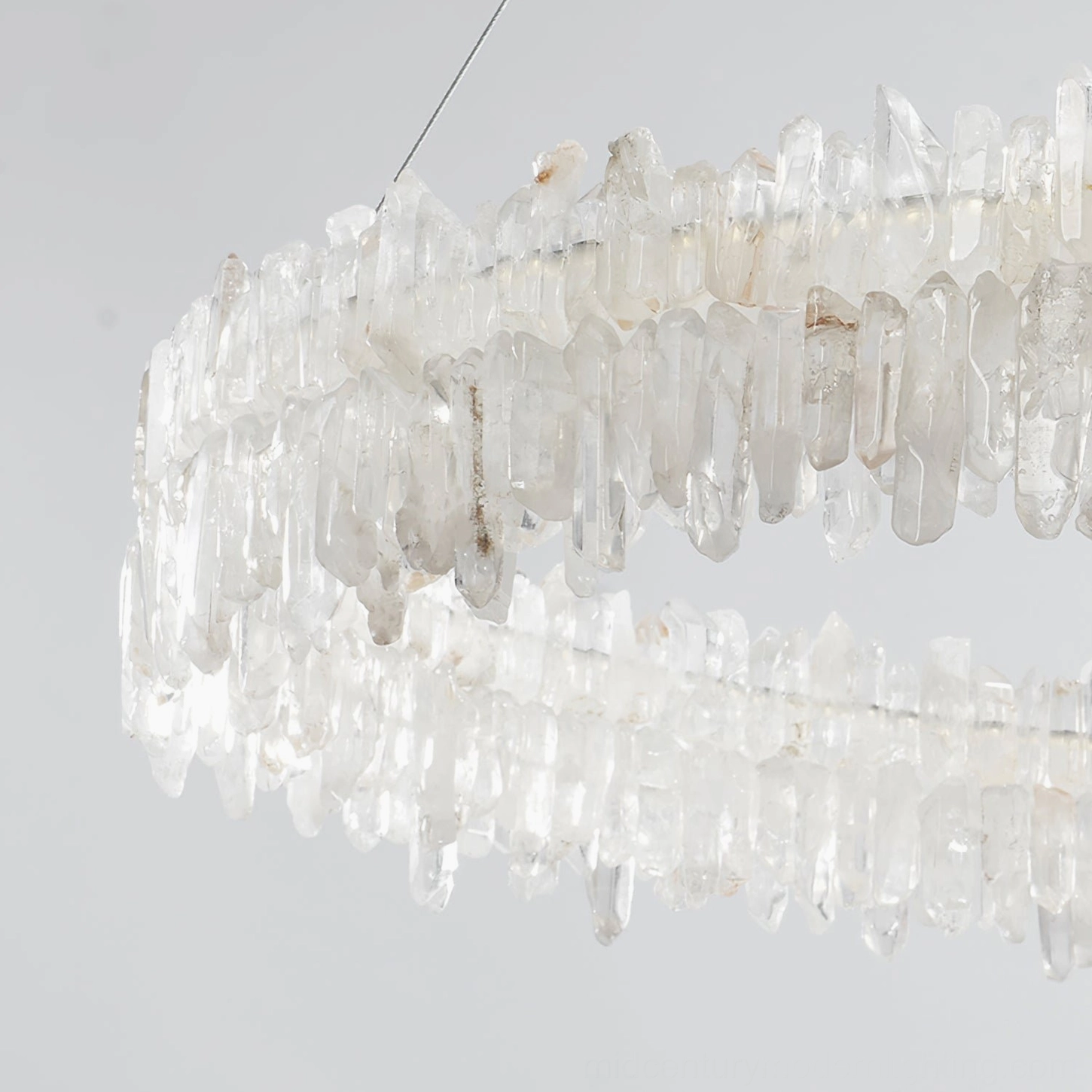 Sarella chandelier crystal stone macro photography highlighting transparent faceted crystal texture and light refraction
