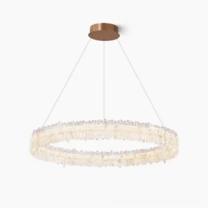 Sarella rose gold crystal round chandelier front view studio lighting showcasing pendant design and crystal stone details