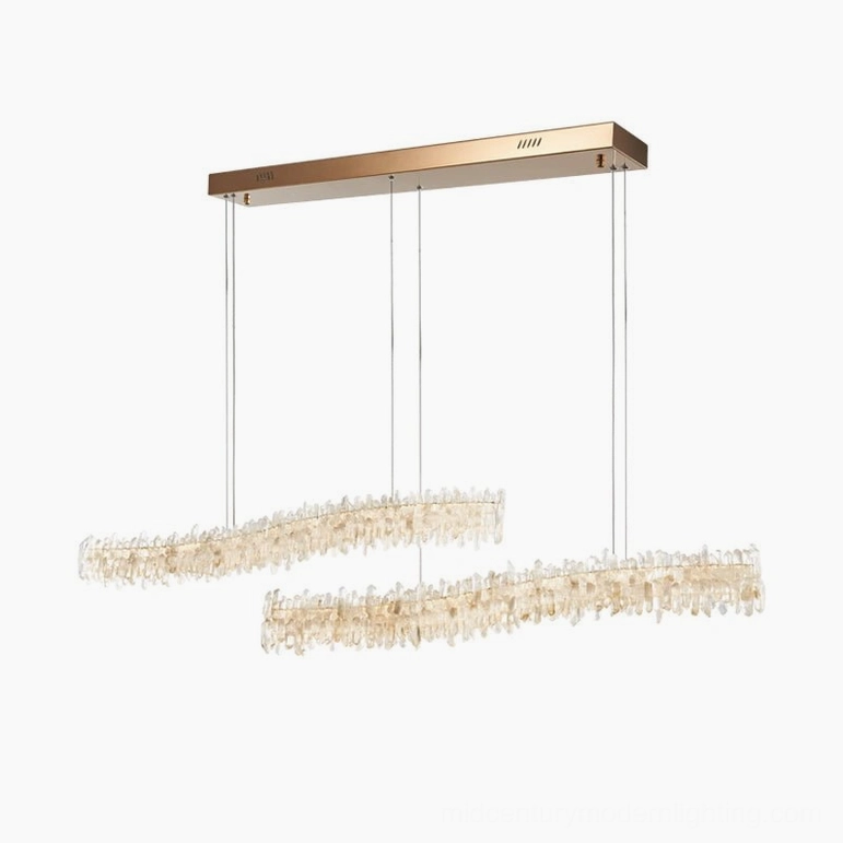 Sarella Square Chandelier studio shot showing adjustable suspension wires and rose gold ceiling mount hardware