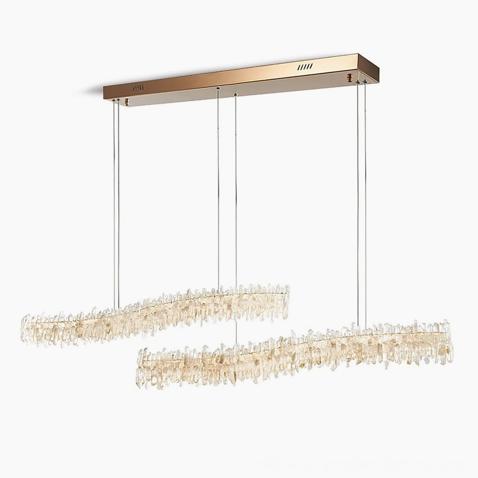 Sarella Square Crystal Chandelier front view rose gold stainless steel frame with raw crystal stone clusters