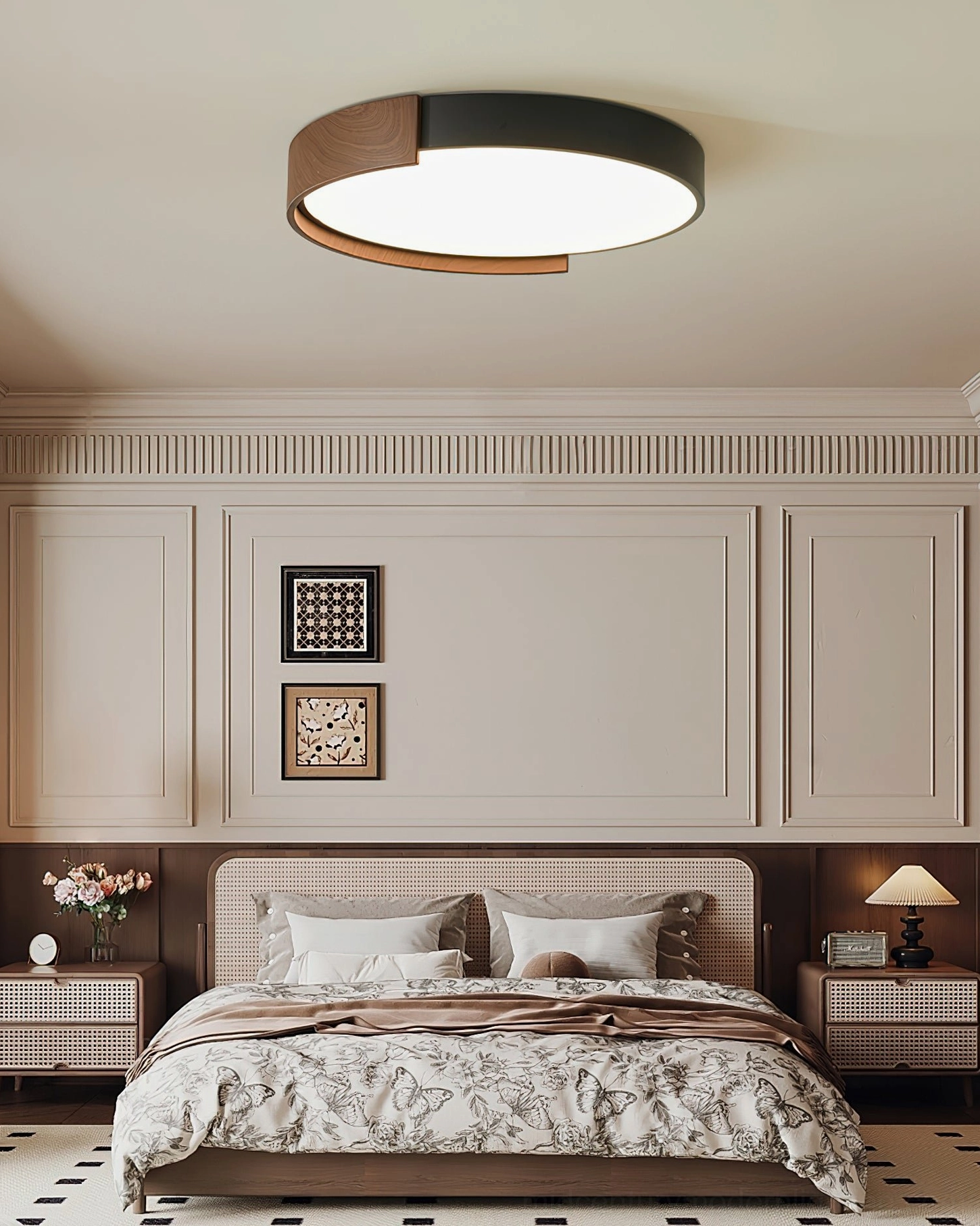 Scandinavian wood and metal ceiling light frame construction quality