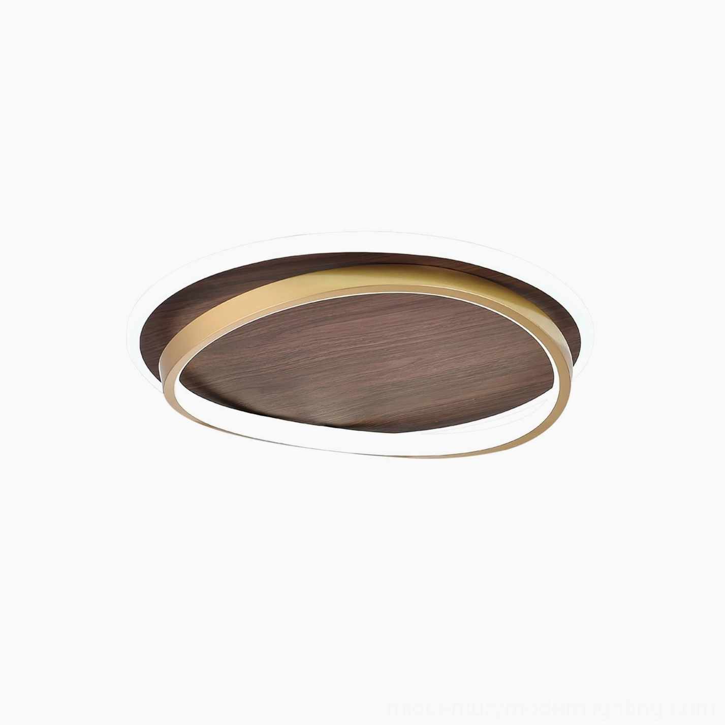 Scandinavian dual-ring LED ceiling light available in three sizes, gold walnut finish warm and cool light options