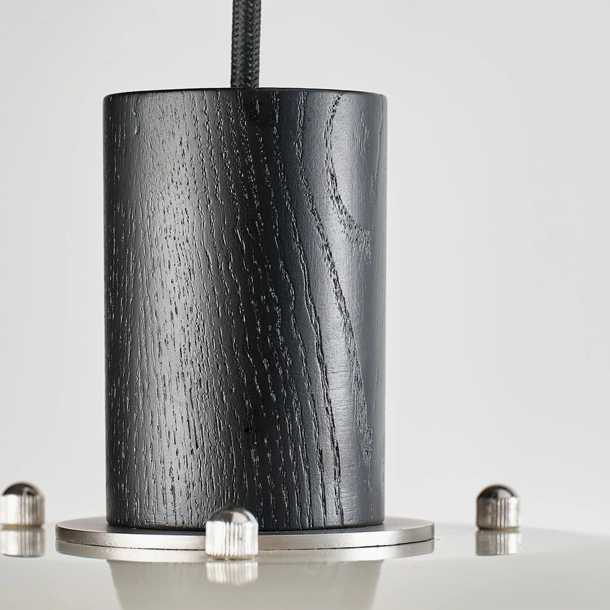 Black and white Scandinavian pendant light featuring wood texture and minimalist silhouette design