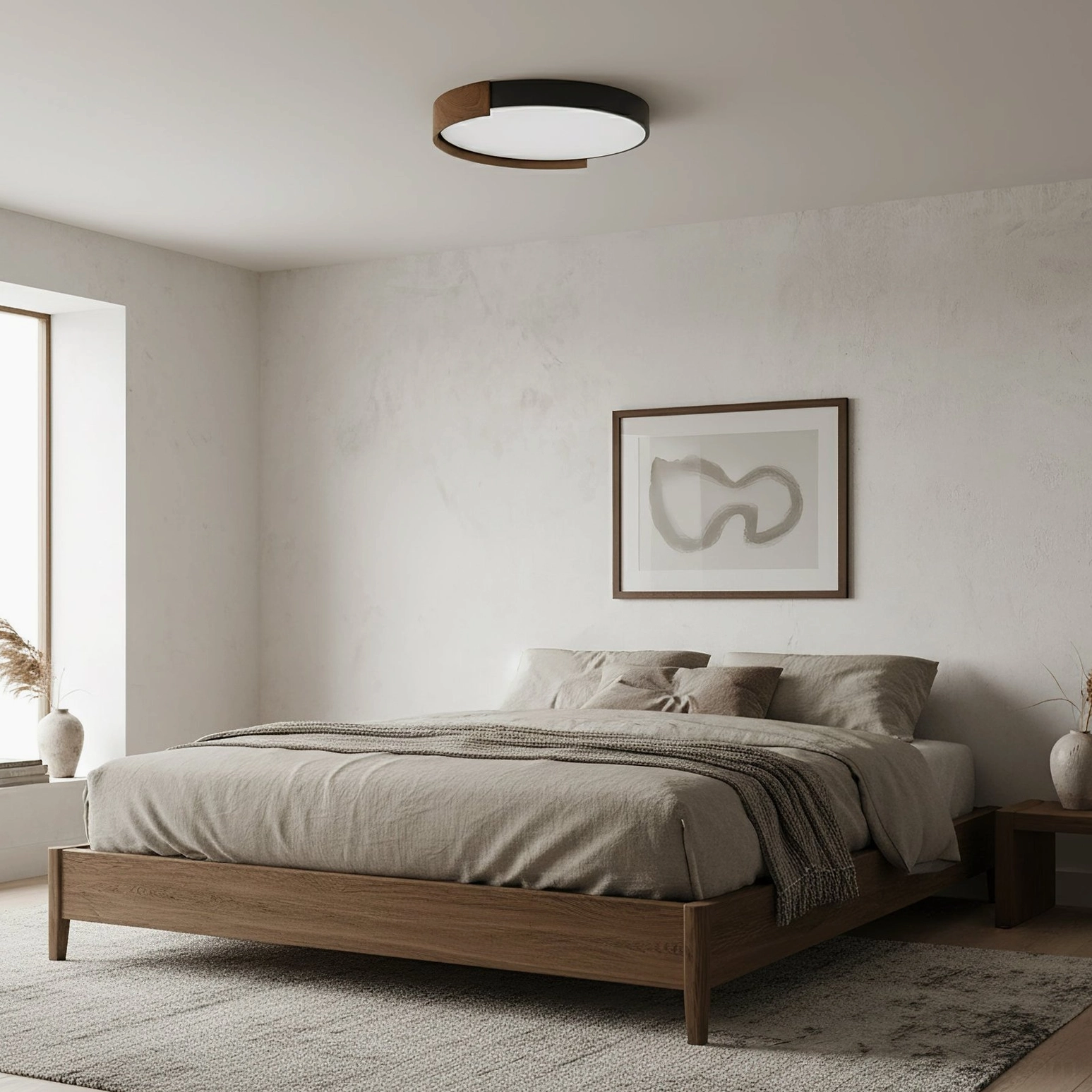 Scandinavian wood ceiling light fixture detail view close-up
