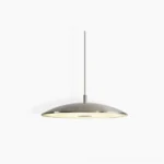 Scope LED pendant light with silver metallic finish, studio front view