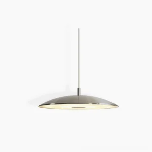 Scope LED pendant light with silver metallic finish, studio front view