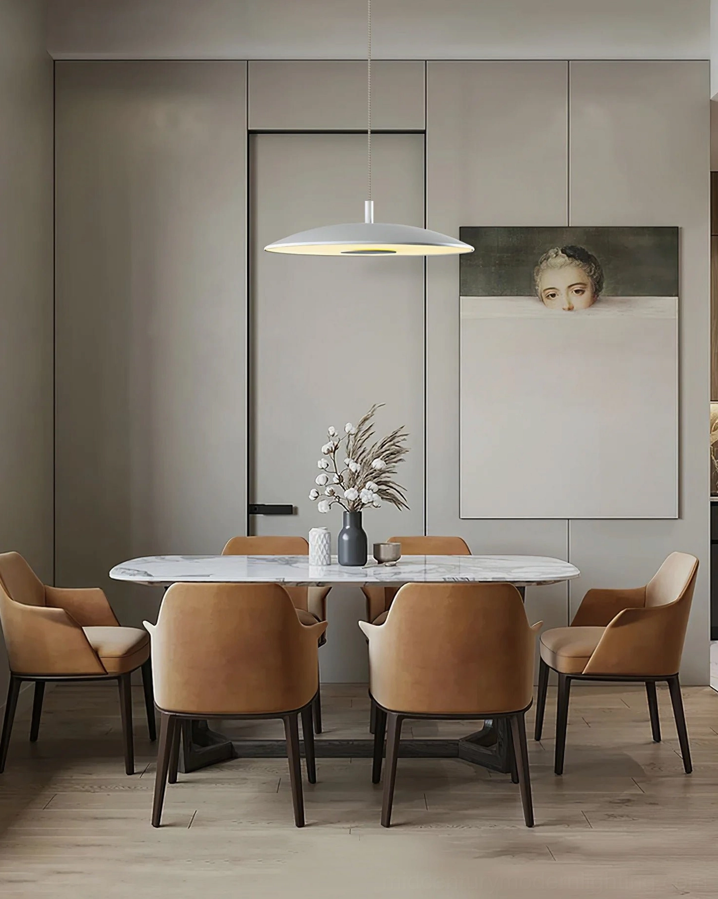 Scope LED pendant light architectural detail integrated LED warm light diffuser
