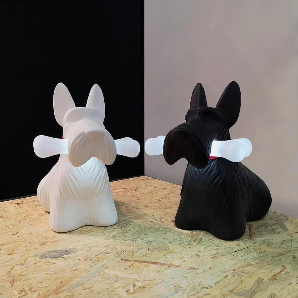 Black Scottie dog lamp realistic proportions and stance architectural lighting design
