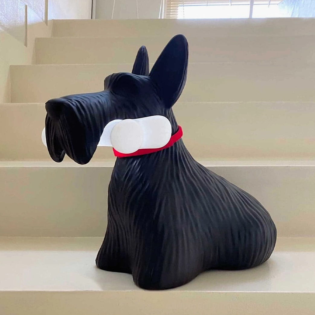 Scottie dog table lamp detail of bone light element and collar accent feature