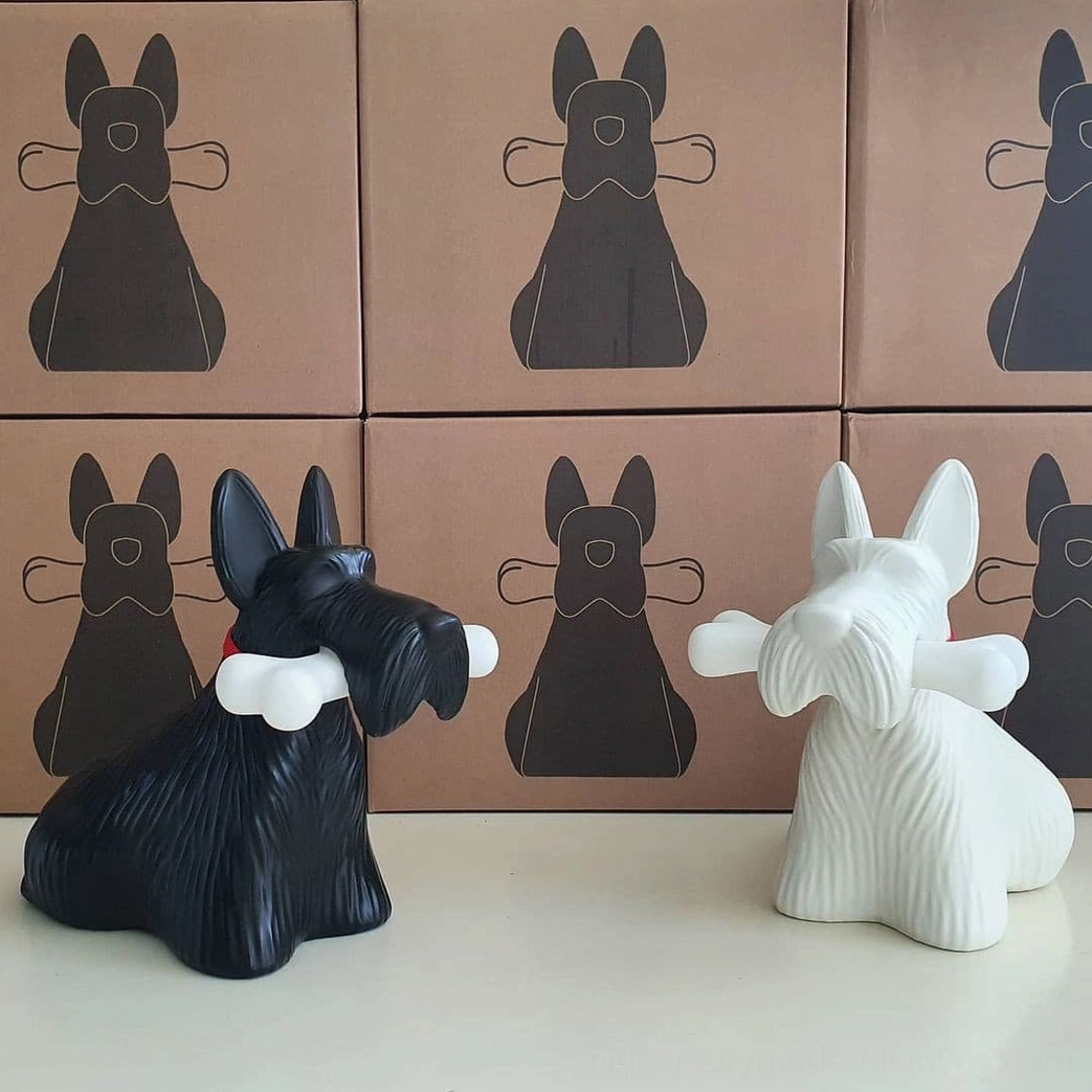 White Scottie dog resin lamp integrated LED light source bone detail view