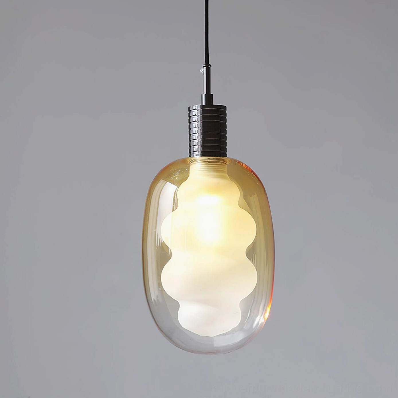 Niche sculptural pendant light, multi-angle showcase, glass and metal composition, studio background