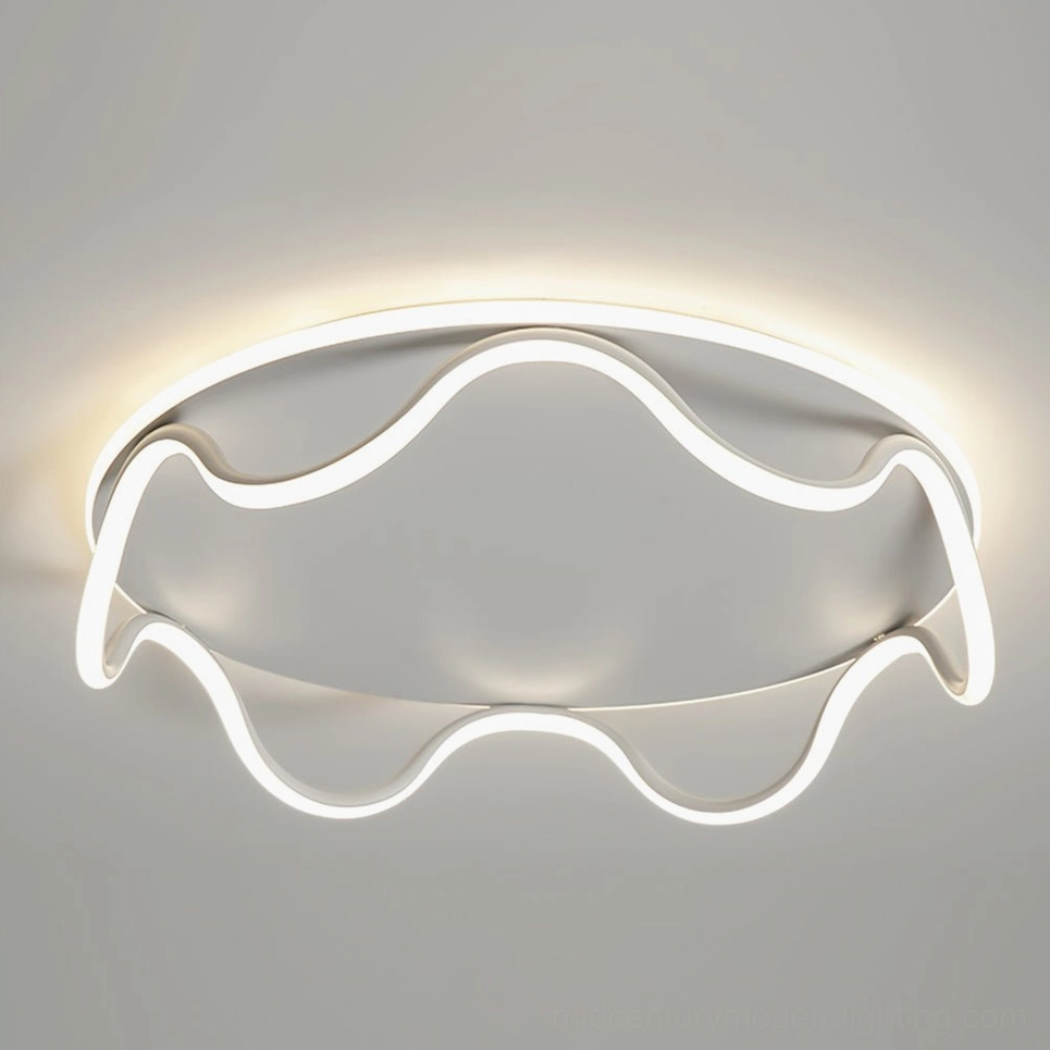 Sculptural wave ceiling light fixture combining organic curved design with minimalist modern aesthetic principles