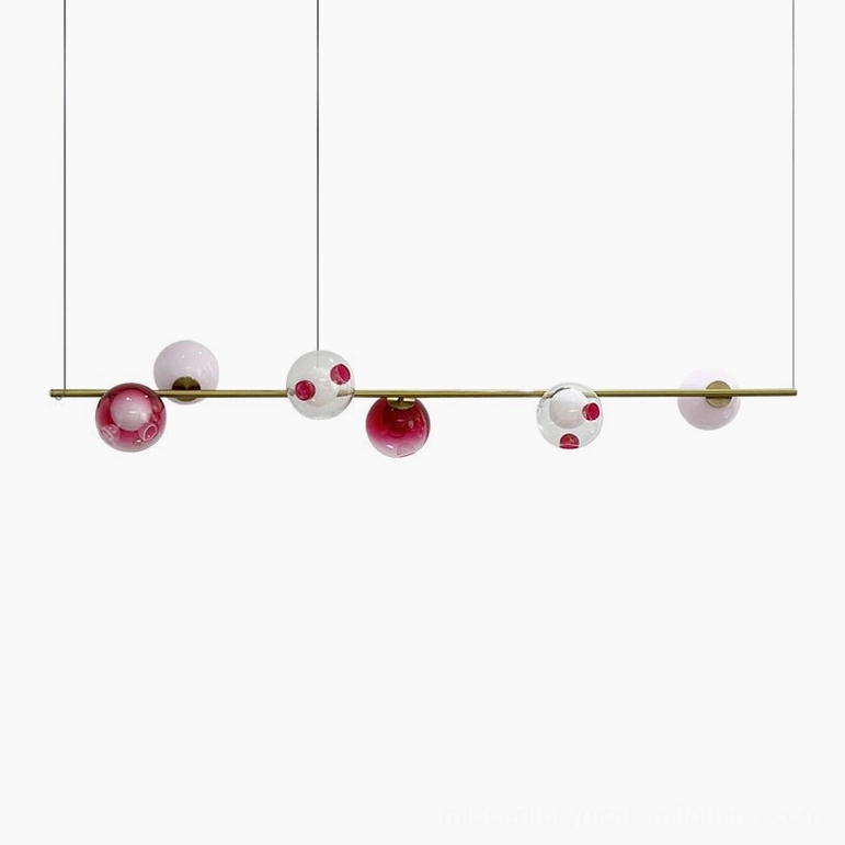 Sedna linear chandelier six-lights gold and multi-colored glass pendant - L 180cm / 70.9 inches, H 35cm / 13.8 inches