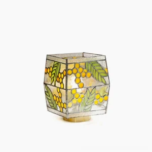 Seed Stained Glass Table Lamp front view with yellow seeds and green leaves design on white background