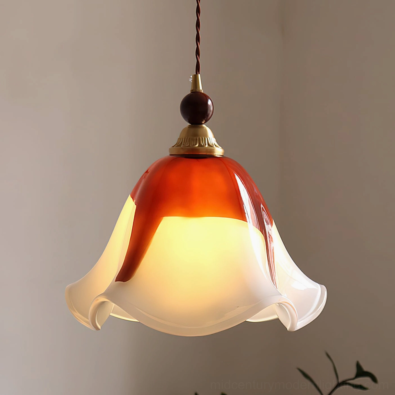 Selene mid-century modern pendant light styling in contemporary interior with natural lighting