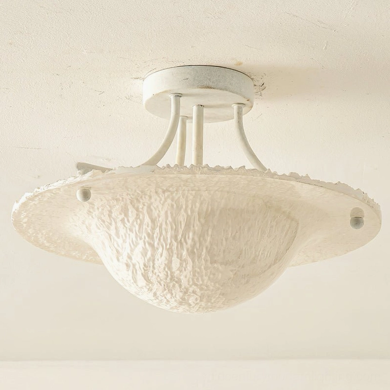 Serilda white semi-flush ceiling light with opaque textured glass shade, overhead three-quarter studio view
