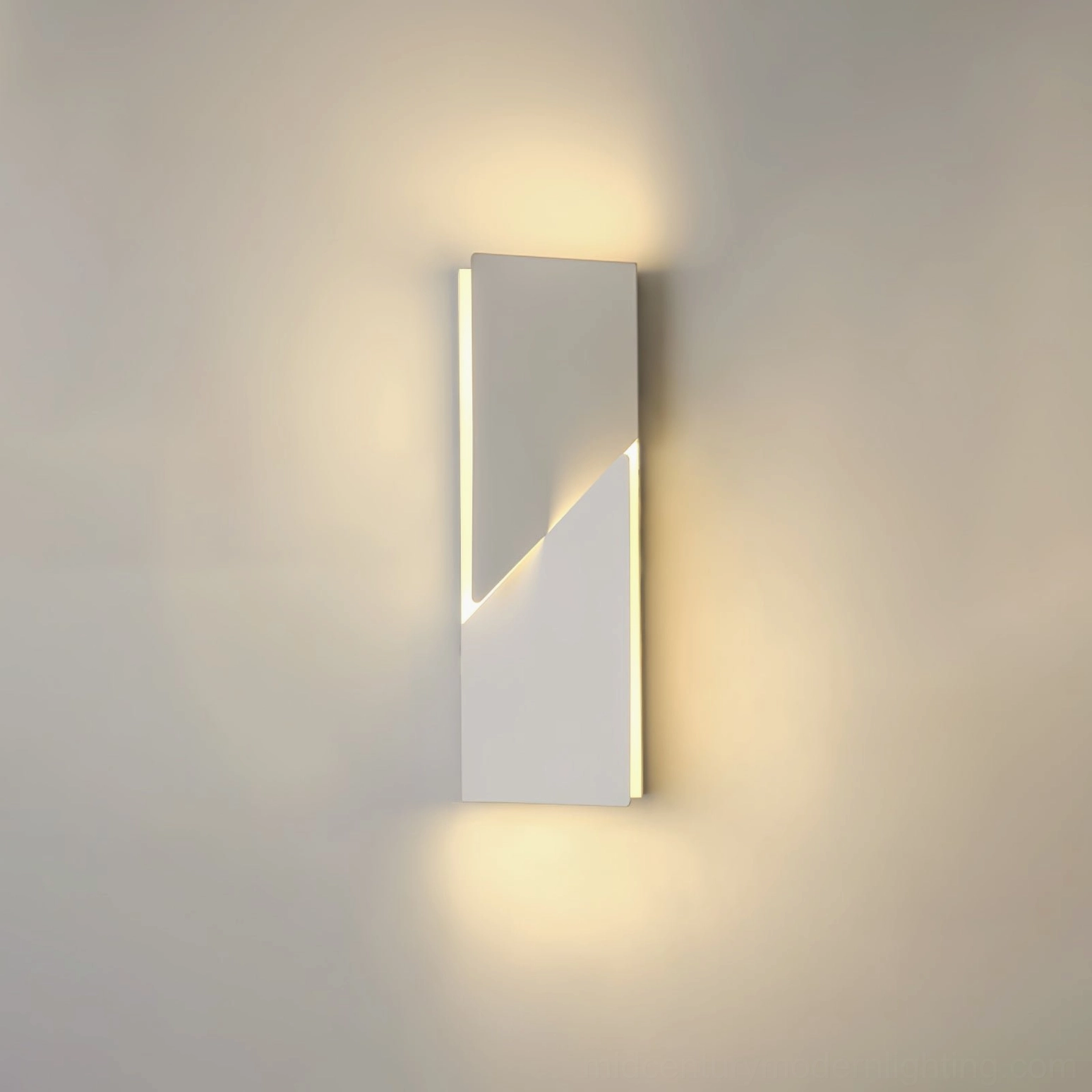 Shadows compact vertical wall sconce geometric design, warm LED light concealed