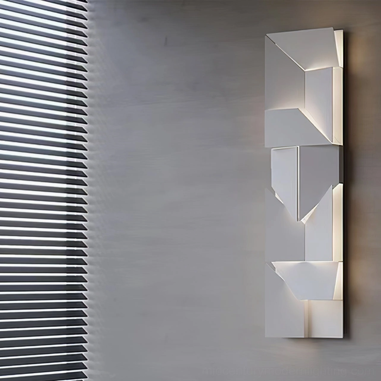 Modern geometric wall lamp with LED diffused lighting, studio product photography