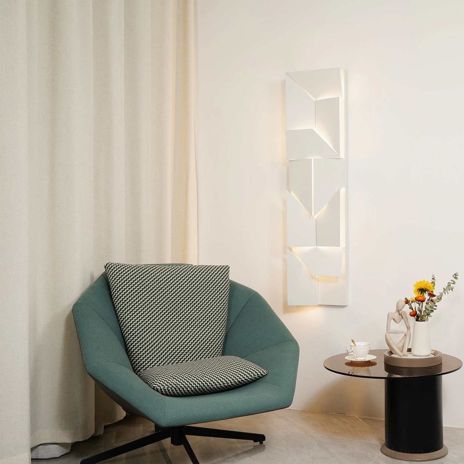 Geometric wall lamp with LED warm lighting, modern minimalist sconce design