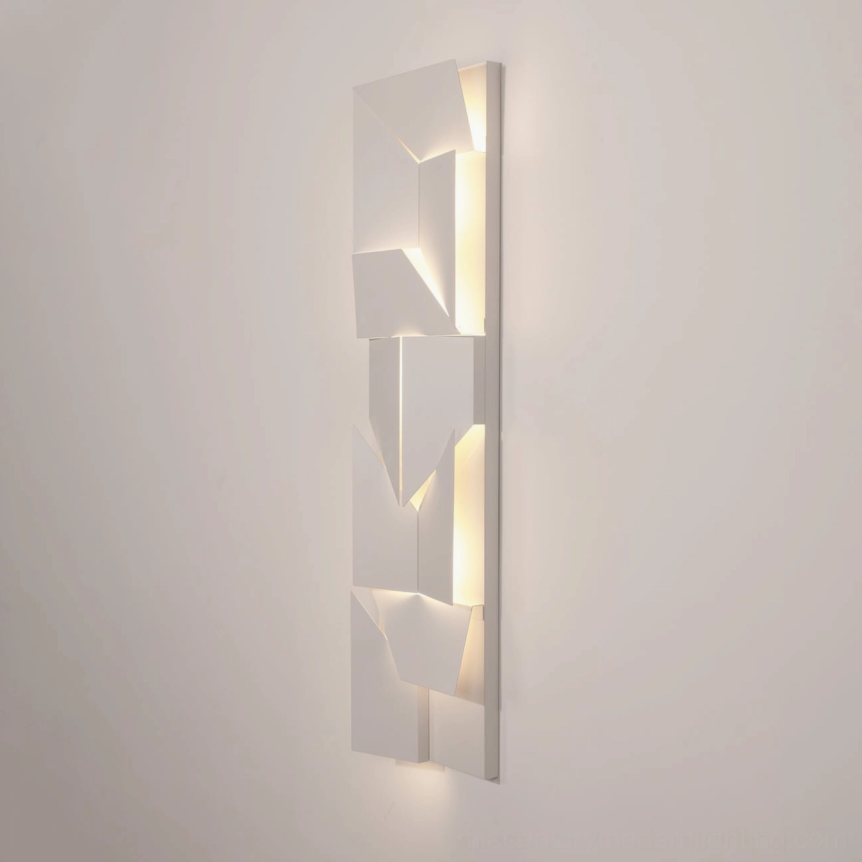 Geometric wall-mounted sconce with LED lighting, modern architectural design
