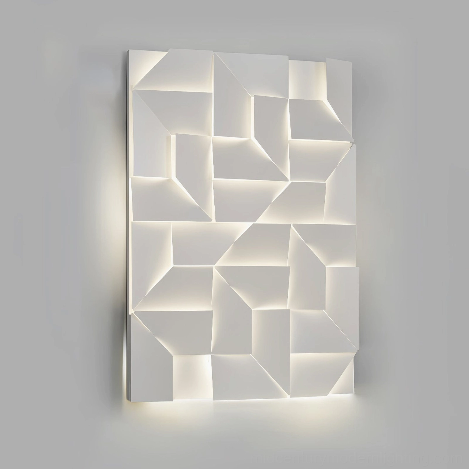 Shadows large geometric wall sconce warm light LED, concealed wiring installation