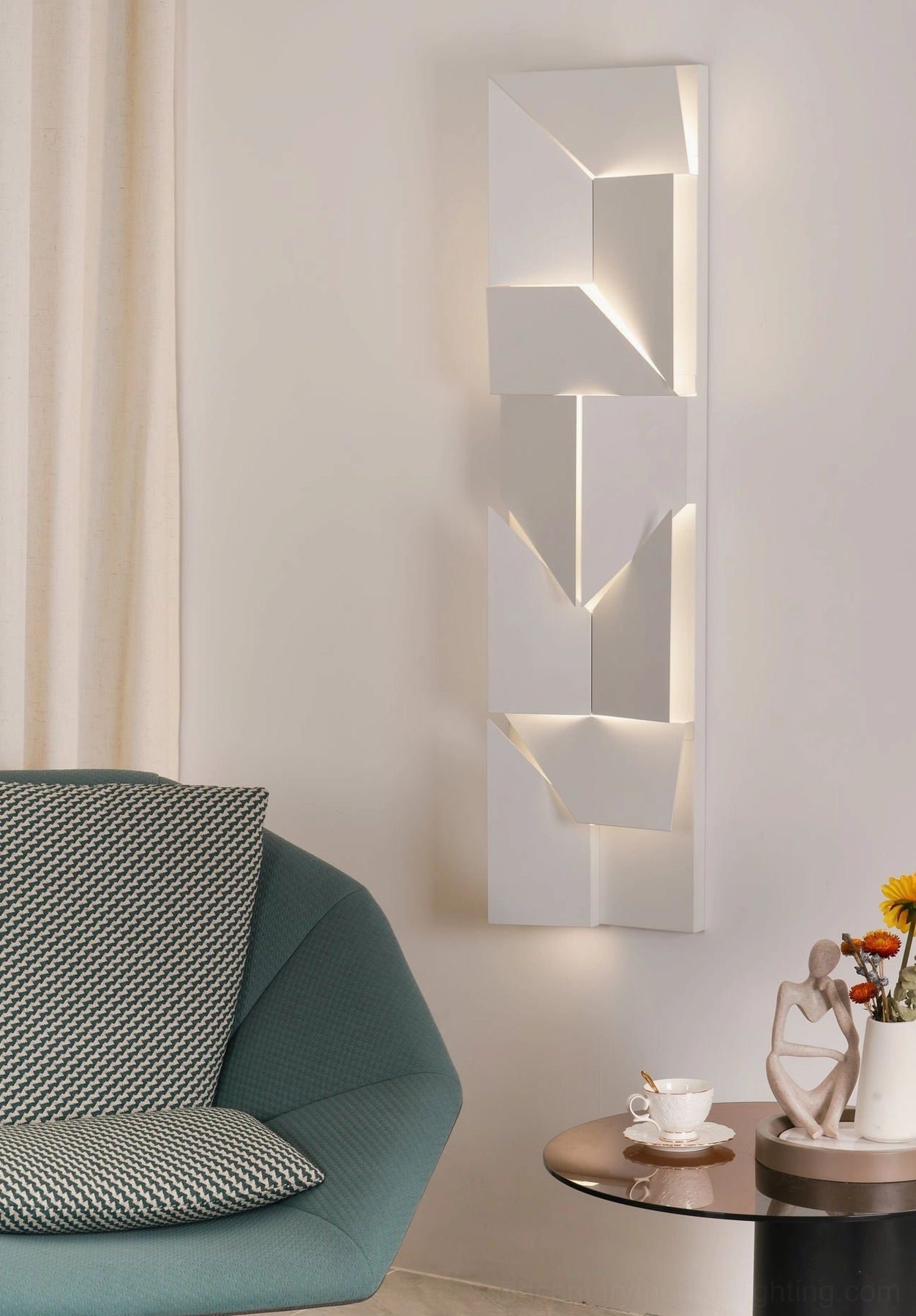 Modern geometric wall lamp abstract pattern, integrated warm LED light sconce