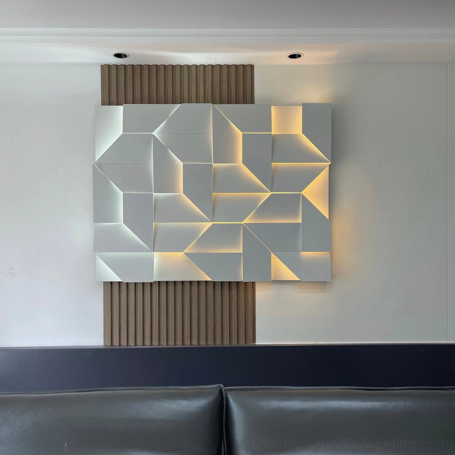 Modern geometric wall lamp laser-cut design, white matte aluminum LED sconce