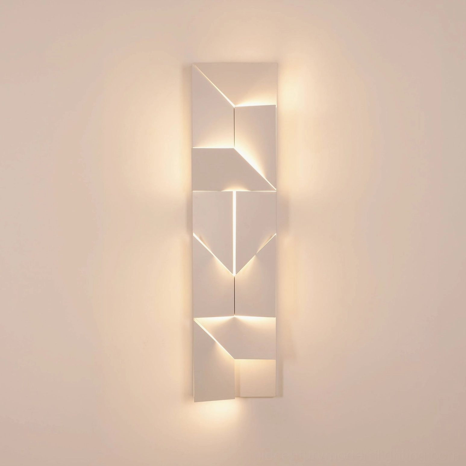 Modern wall-mounted geometric lamp laser-cut design, integrated warm LED light