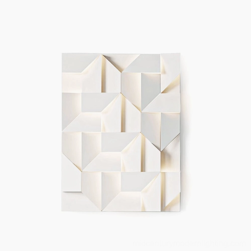 Shadows geometric wall sconce with laser-cut aluminum design, flat white finish, studio product view