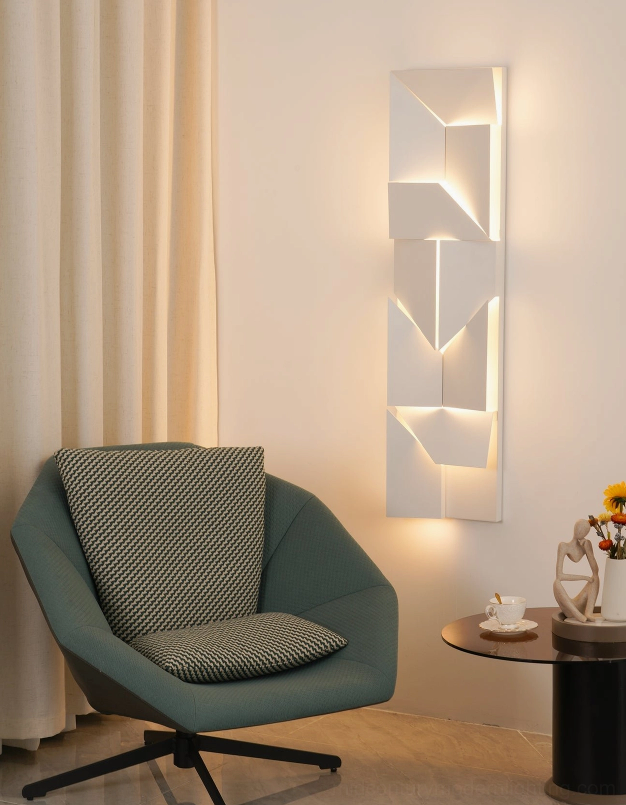 Shadows wall sconce geometric laser-cut pattern, white LED backlit illumination