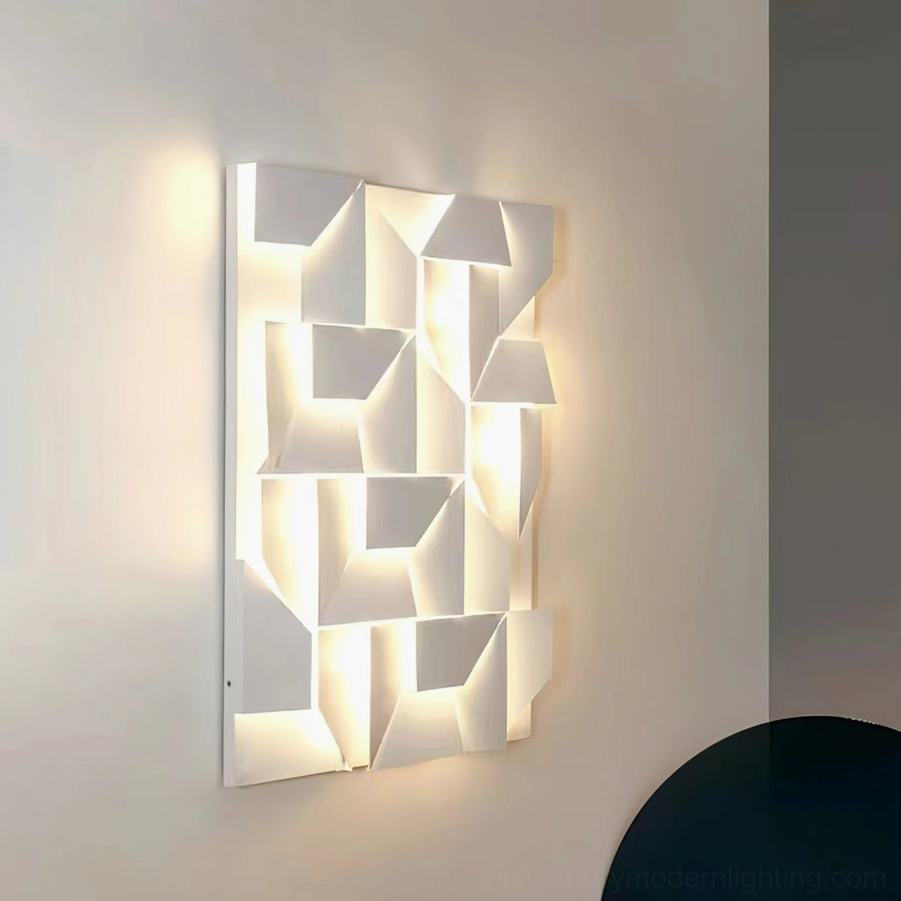 Modern wall-mounted geometric sconce with integrated LED diffused lighting, contemporary design