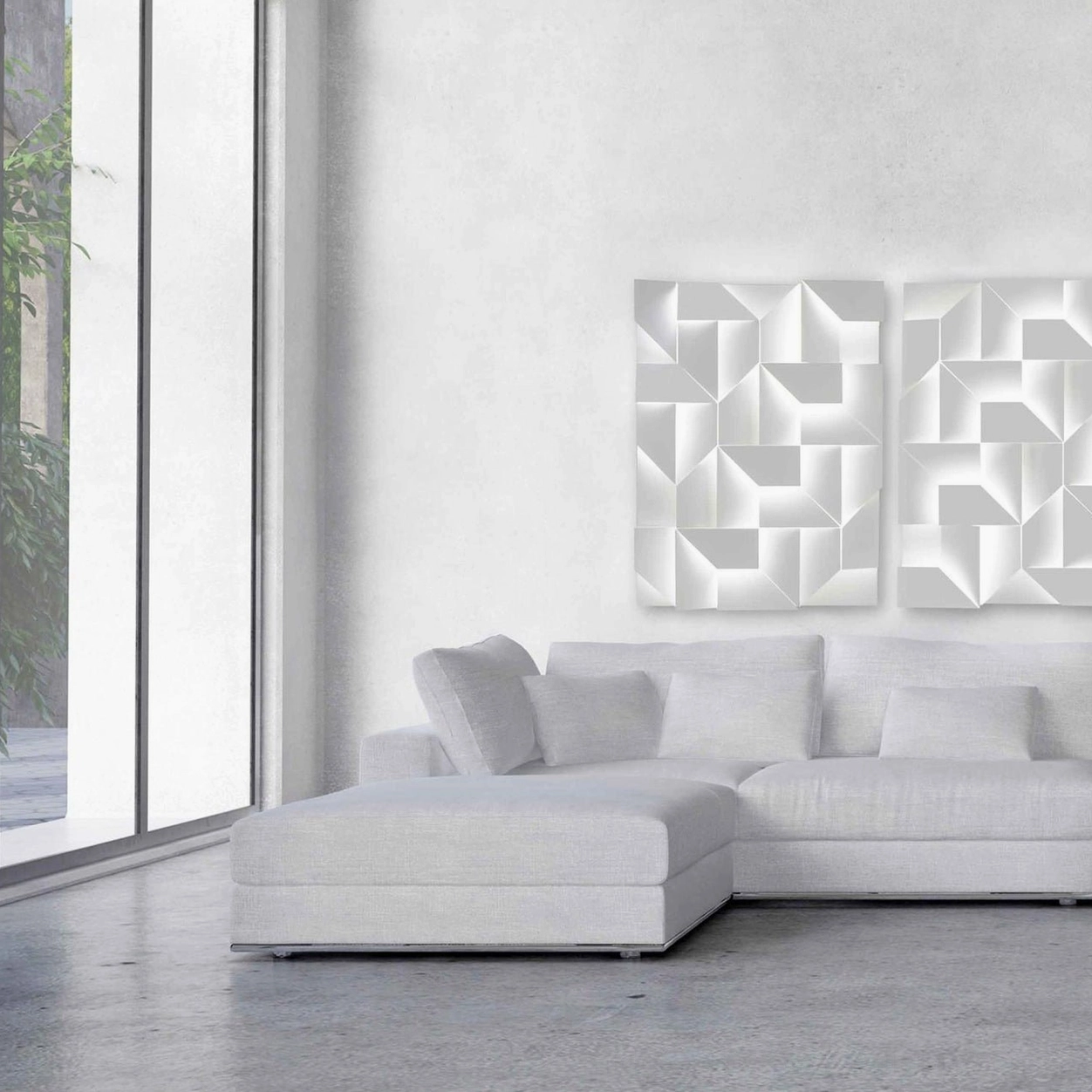 Wall-mounted geometric sconce with laser-cut aluminum precision, studio lighting design