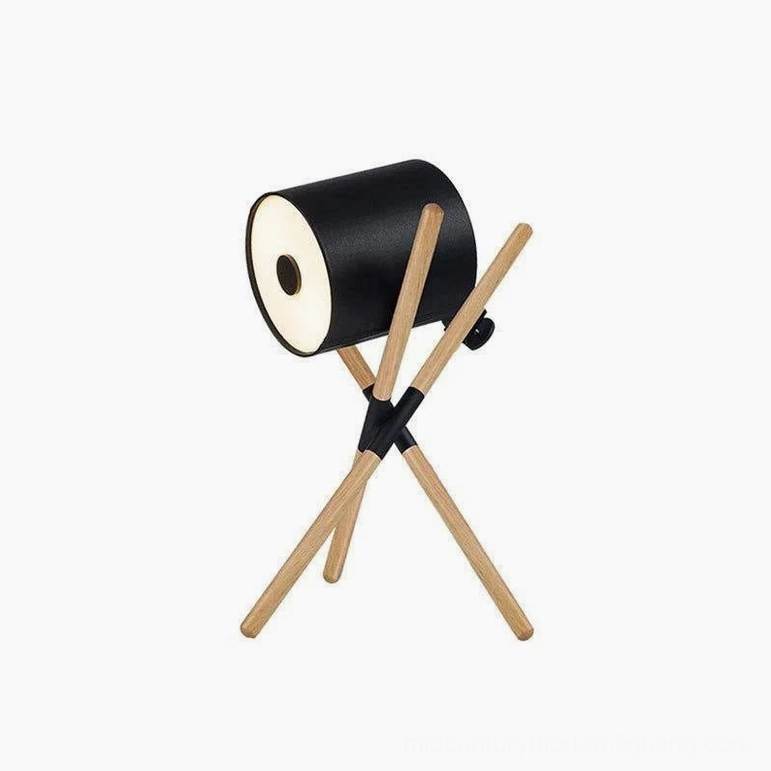 Black and natural wood finish Shift tripod table lamp with fabric shade detail
