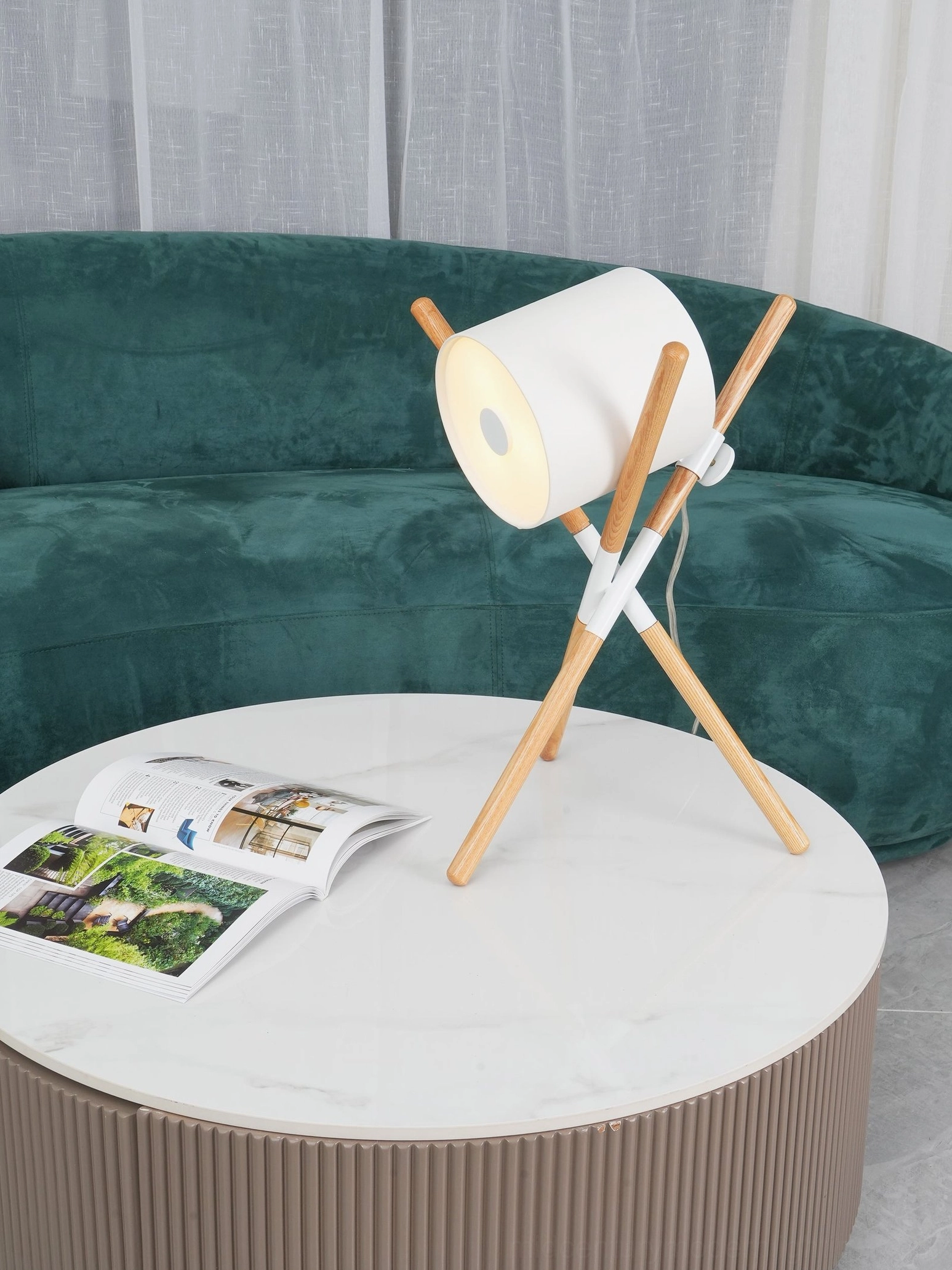 Shift mid-century modern tripod table lamp color variation showcase with different shade and wood options